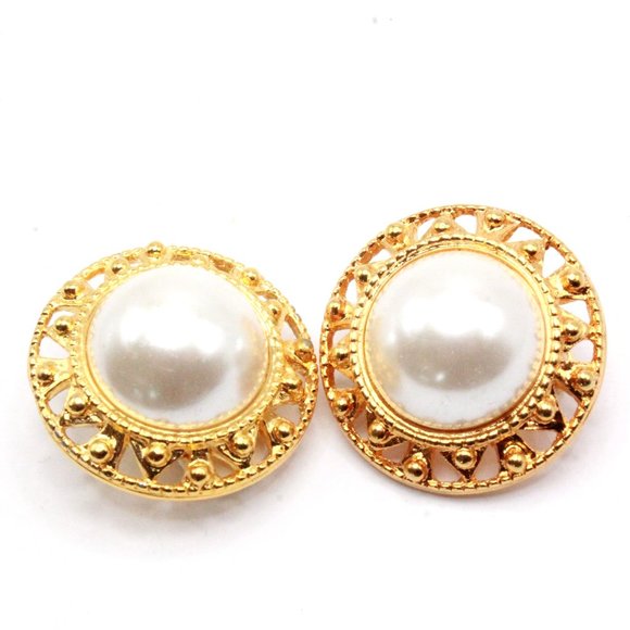 Anne Klein Signed Designer Couture Faux Pearl Gold Plate NOS Clip Earrings - Picture 7 of 8